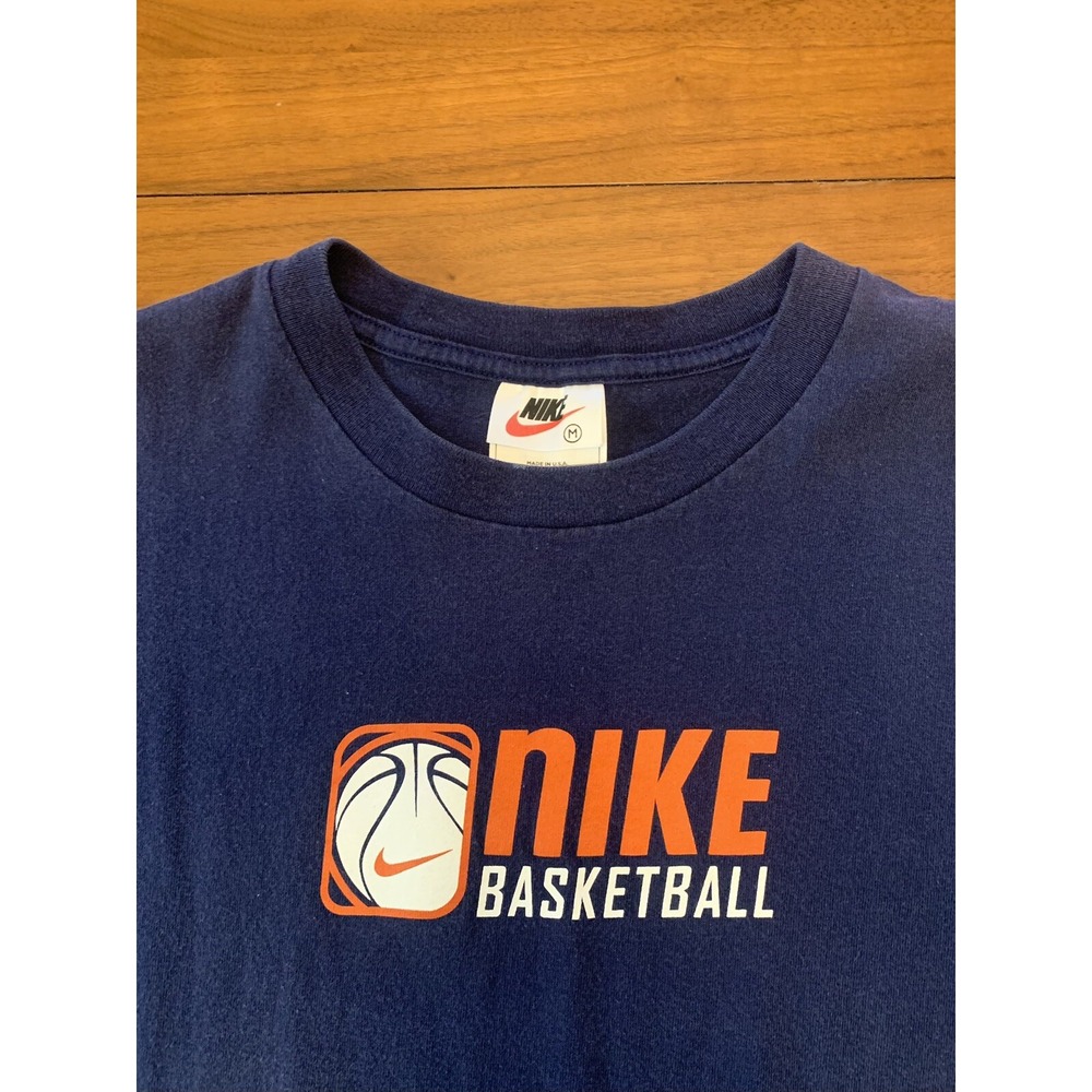 Vintage Nike Basketball T-Shirt Mens M Blue Spellout 1990S Made In USA 90s